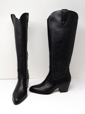 NEW Ann Taylor Loft Faux Vegan Leather Stacked Heel Pull On Western Boots Shoes